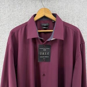 Shaquille O'Neal Dress Shirt 18.5 35/36 Burgundy Cooling Stretch Big Fit NEW